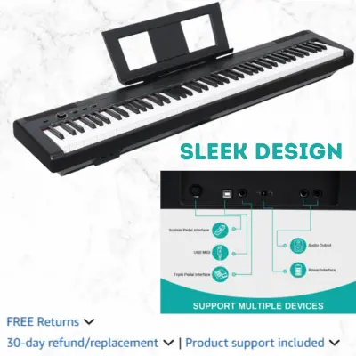 AODSK Weighted Piano 88-Key Beginner Digital Piano, Full Size Weighted (Sustain pedal, 15W Stereo Speakers, MP3 Function, Black) Best Digital Piano For Beginners with Weighted Keys