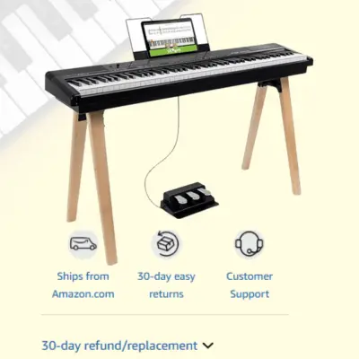 Alesis Recital 88-key home digital piano in black with hammer action keys, stand, pedals, and lessons