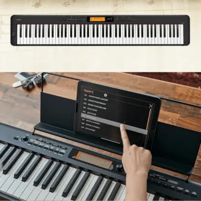 Casio CDP-S360 88-key digital piano in black with Pyle heavy-duty folding keyboard stand
