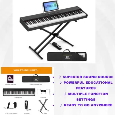 IT IS AN IMAGE OF MUSTAR Digital Piano 88 Key Weighted (Portable Electric Piano, Bluetooth Connection, Sustain Pedal, MDF, Black)